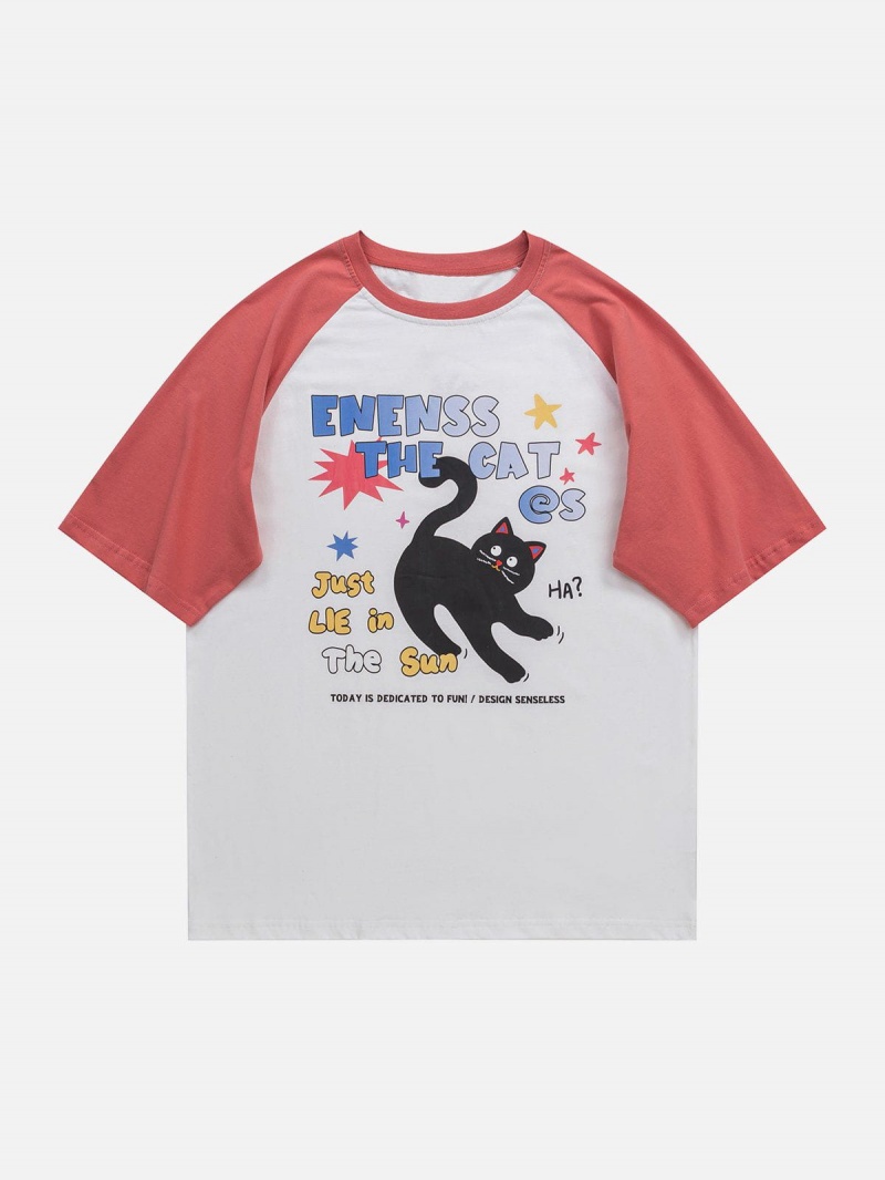 Bleu  T Shirts Aelfric Eden Cute Cat Print Tee - RRE-3092286